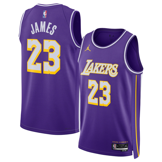 Men's Los Angeles Lakers #23 LeBron James Purple 2025 Statement Edition Stitched Basketball Jersey